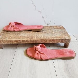 Avellini Sandals Womens 7.5 Pink Suede Leather Bow Knot Flat Slide Made in Italy